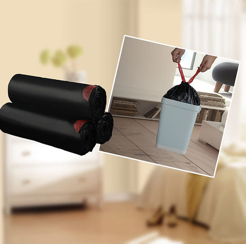 Begale 3 Gallon Drawstring Trash Bags, Black, 110 Counts/ 3 Rolls