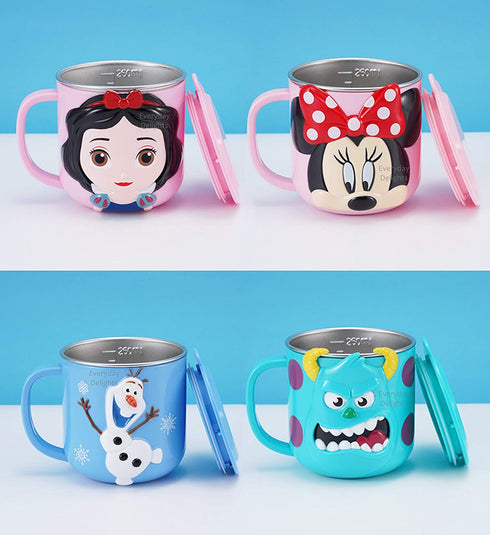 Disney 3D Princess Snow White Pink Durable Stainless Steel Insulated Cup with Lid, 250ml