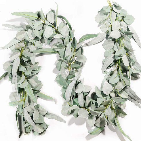 Miracliy Eucalyptus Garland, 6.2ft Artificial Lambs Ear Greenery Vine with Willow Leaves for Wedding Backdrop Table Runner Mantle Party Home Decor