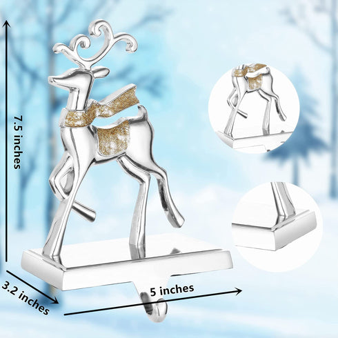 DAJAMAI Christmas Stocking Hangers for Mantel Set of 2, Reindeer Stocking Holders for Fireplace Xmas Mantel Hooks Hanger for Christmas Hanging Stockings Clip for Christmas Decor