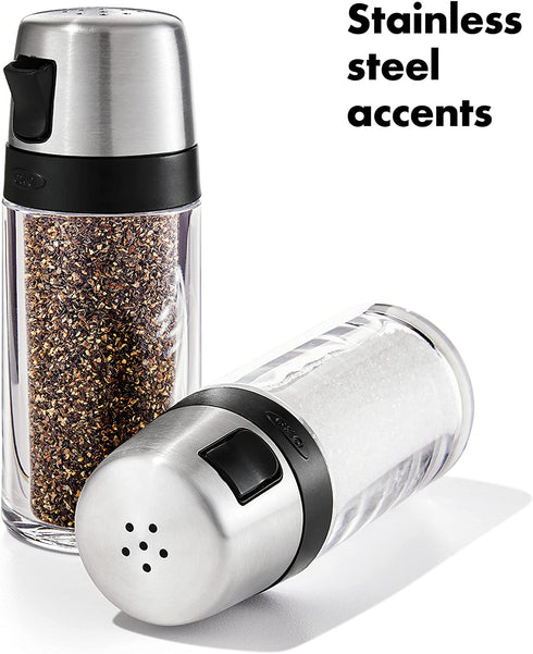 Oxo 1234780CL Salt and Pepper Shaker Set, Clear, Stainless Steel, 4.5-Inch