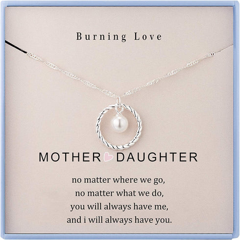 Mother Daughter Necklace Gifts for Mom from Daughter Sterling Silver Circle Necklace for Women Christmas Holiday Jewelry