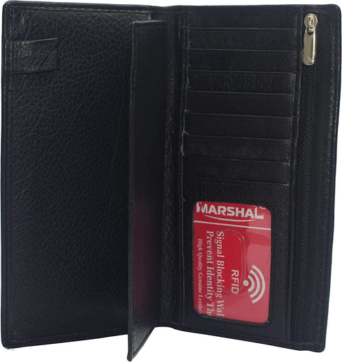 Genuine Leather Checkbook Cover Wallet Organizer with Credit Card Holder (Black)