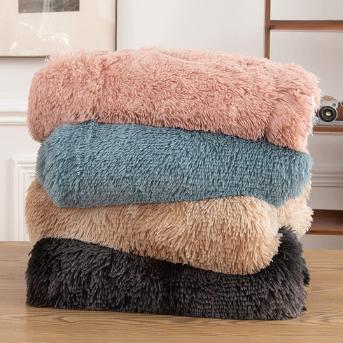 EMME Faux Fur Throw Blanket Fuzzy Soft and Plush Shaggy Fall Throw Blankets for Bed Long Fur Solid Warm Cozy Luxurious Fluffy Blanket for Sofa, Couch as Gift Home Decor (Throw, Tie Dye Beige)