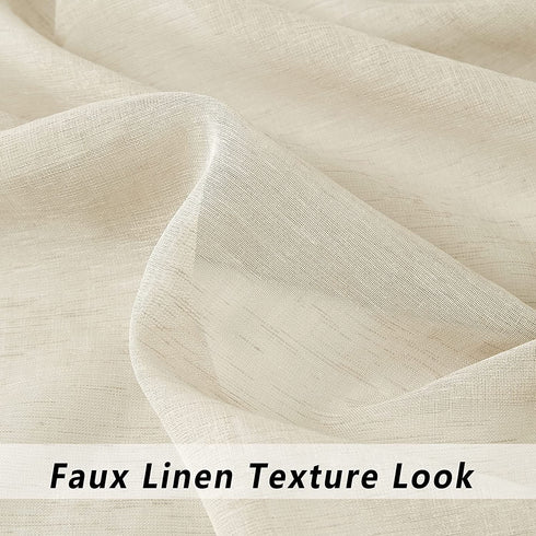 FMFUNCTEX Linen Sheer Curtains Living-Room 84inch Long Modern Semi Sheer Window Panel Drapes for Farmhouse Bedroom Grommet Top, Natural, 55" w 1 Pair 7ft