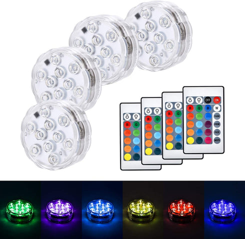 Mini Submersible LED Lights with Remote Control Tea Lights Small Underwater Lights Battery Powered Flameless LED Accent Light for Party Event Vase Fishtank Hot Tub (4 Pack, White)