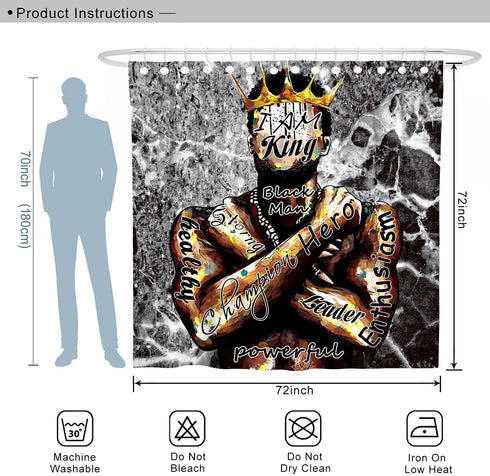 DESIHOM King Shower Curtain Black Art Shower Curtain Mens African American Shower Curtain Inspirational Black People Shower Curtain Polyester 72x72 Inch