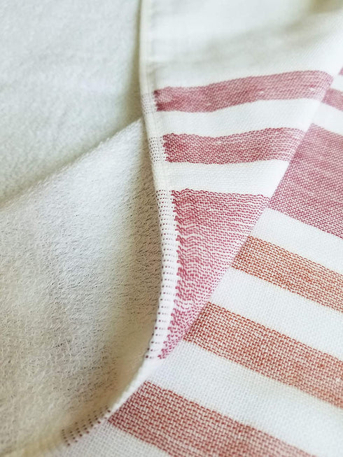 IPPINKA Senshu Japanese Towel, Ultra Soft, Quick-Drying, Two-Tone End Stripes, Red (Set of 3 Towels)