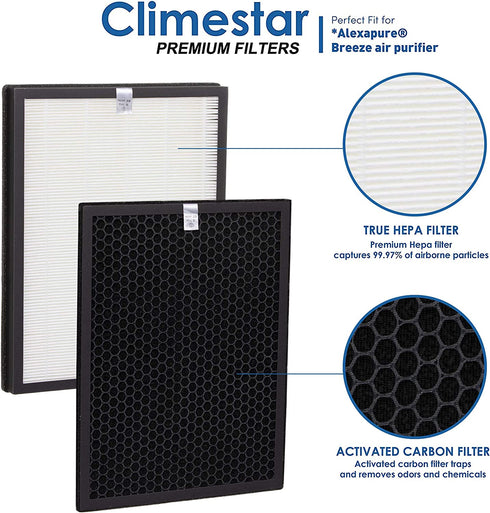 Climestar Premium H13 Grade True HEPA and Activated Carbon Filter Set Compatible Replacement for Alexapure Breeze Air Purifier