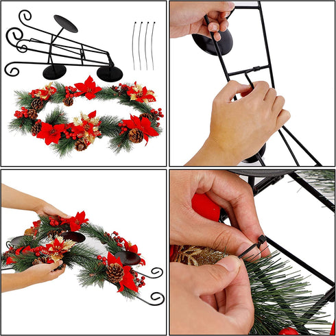 Prsildan 26 Inch Christmas Centerpiece Candle Holders Set, Christmas Tabletop Poinsettia Centerpiece with 3 Flameless Candles, Pinecones, Red Berries, Holiday Decorations for Table Mantel Xmas Party