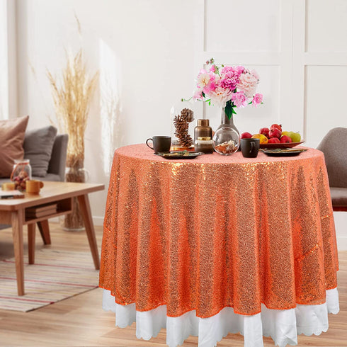 DUOBAO Table Cloths 72 Inch Round Tablecloth Orange Sequin Tablecloth Wedding Sequin Tablecloth Overlay Round Dining Table Cover Christmas Decor (Round 72-Inch, Coral)