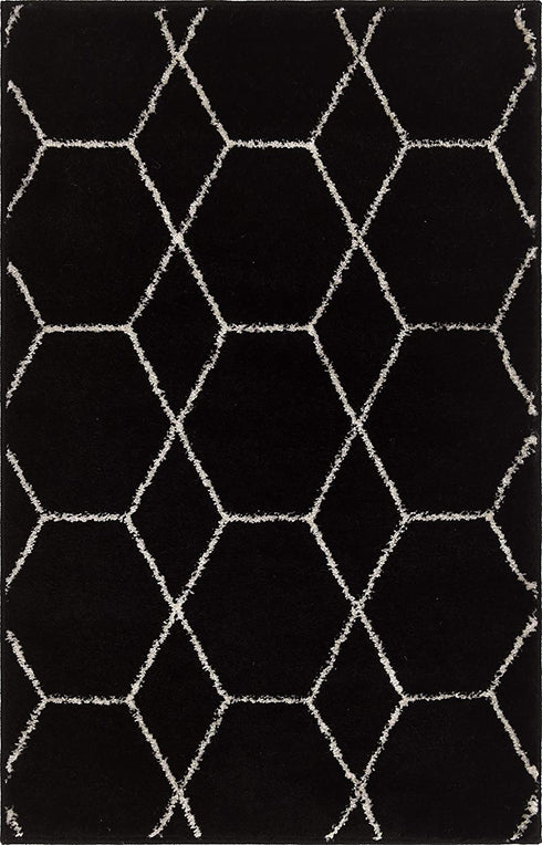 Unique Loom Trellis Frieze Collection Area Rug-Modern Morroccan Inspired Geometric Lattice Design, 2 x 3 ft, Black/Ivory