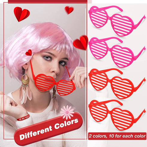 40 Pcs Valentines Day Party Favors 20 Pcs Valentines Heart Shutter Glasses 20 Pcs Valentines Silicone Wristband Rubber Bracelets for Valentine's Day Party Supplies Birthday Party Costume Accessory