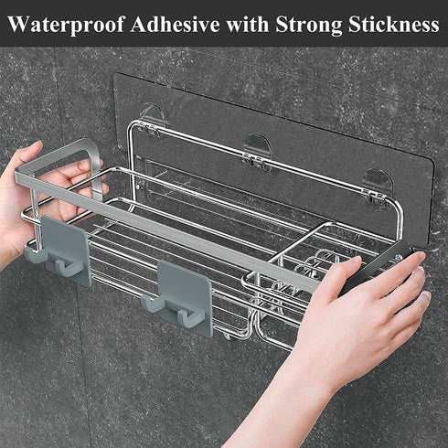Nieifi Shower Caddy with Hooks, Shower Shelf Organizer Basket Rack Storage Rustproof Adhesive Bathroom Shelves, Drill Free 2 Pack