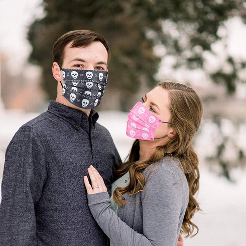 60PCS Disposable Protective Fashion Face Mask Skull Crossbones Knitted Sweater Pattern Couple Matching Print Stylish Gift 3-Ply Individually Packed Skin-Friendly Breathable Comfortable