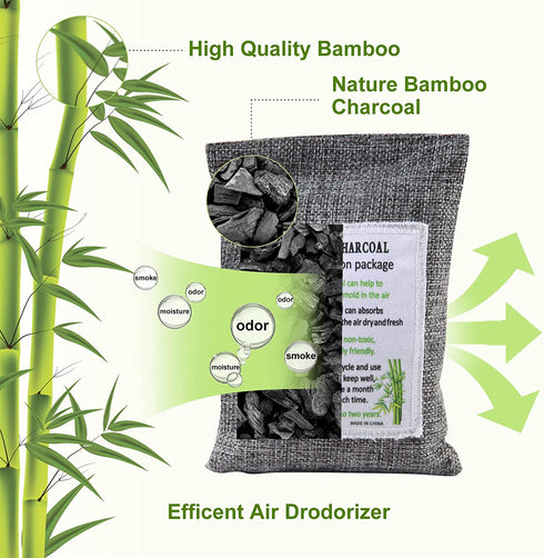 Bamboo Charcoal Air Purifying Bag,Charcoal Odor Absorber,Bamboo Charcoal Air Purifying Bags,Activated Bamboo Charcoal for Home,Pets,Car,Closet,Basement,8 Pcs Set(4x200g,4x50g,4 hooks)
