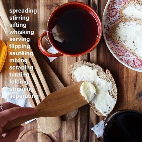 Spurtles Kitchen Tools As Seen on TV - 4 piece Wooden Spurtle set - Natural Acacia Wood Utensils for Cooking - Open Road House Spurtle Set As Seen on TV for Nonstick Cookware, Ceramic Pans, Serving