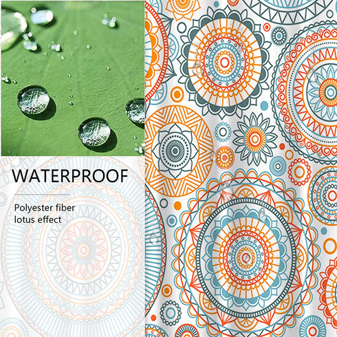 Boho Shower Curtain Orange Floral Mandala Flower Paisley Bohemian Shower Curtains for Bthroom, Orange Blue and Teal, 72" x 72"