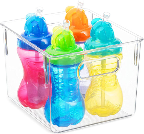 Set Of 6 Clear Pantry Organizer Bins Household Plastic Food Storage Basket with Cutout Handles for Kitchen, Countertops, Cabinets, Refrigerator, Freezer, Bedrooms, Bathrooms
