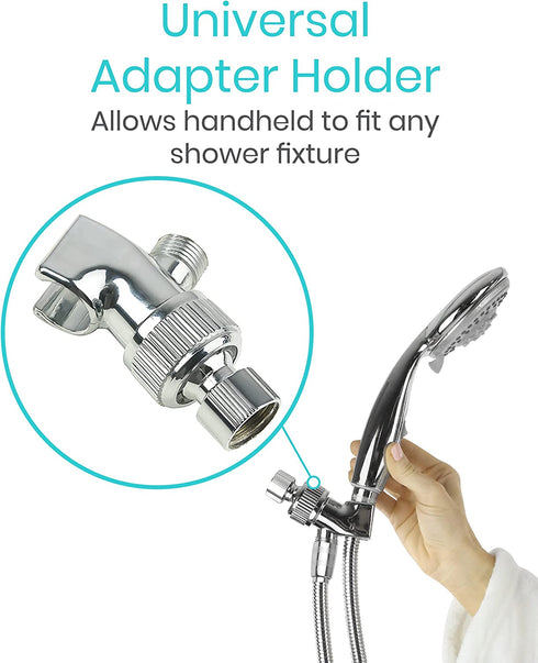 Vive Handheld Shower Head - 2 in 1, Long Hose, High Pressure, Chrome Finish Bathroom Faucet Kit with Large Waterfall Rainfall Head - Universal Adapter Holder Mount for Wall - Clean Overhead Rain Style