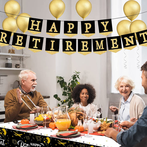 Retirement Party Decorations, 6 Pack Large Size Plastic Happy Retirement Tablecloth Decor for Women Men Retirement Parties