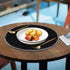 Urban Villa Round Placemats with Embroidery Stitches Black Color with White Stitches 100% Cotton Fused Place Mats 16'' Round Over Sized Set of 6 Ribbed Weave Every Day Use Heavier Quality