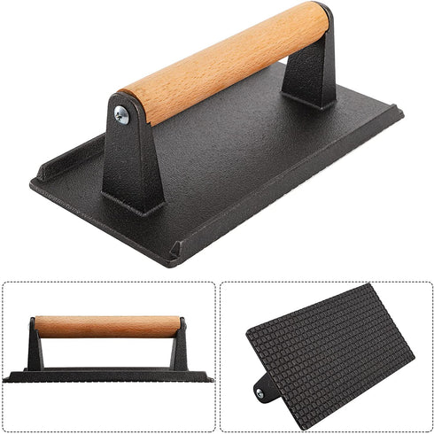 ZEAYEA 12 Inch Basting Cover and Grill Press Kit, BBQ Stainless Steel Griddle Accessories Kit for Hamburger Bacon Steak, Round Flat Top Griddle Cast Iron Grill Cooking Indoor or Outdoor Camping