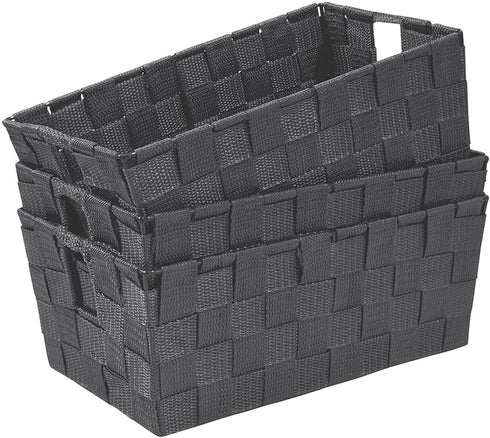 homyfort Woven Shelf Storage Tote Basket Bins Container, Storage Boxes Cube Organizer with Built-in Handles for Bedroom, Office, Closet, Clothes, Kids Room, Nursery 3pk(Grey)