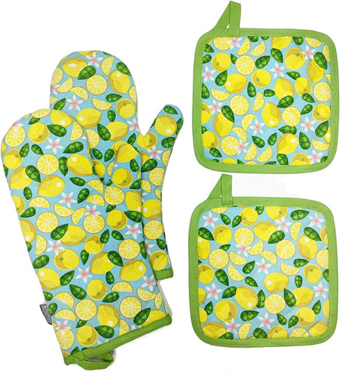 SUSHOW Cotton Oven Mitts and Pot Holders Sets,4-Piece Set,Kitchen Oven Gloves,BBQ Gloves,Pot Holders for Kitchen,Hot Pads ,Heat Resistant with Lining,Cooking Gloves for Cooking Baking Grilling