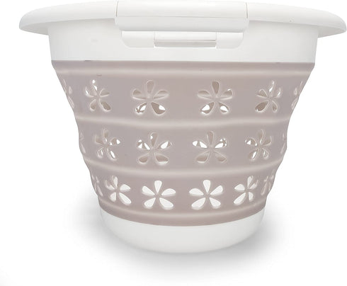 Camco White/Taupe Collapsible Utility/Laundry Basket Perfect for Homes, Boats, and RVs Easy Grip Carrying Handles - Foldable for Compact Storage,small - 51951