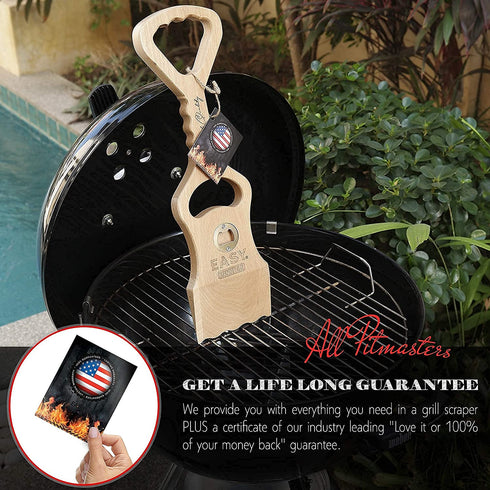 Wood Grill Scraper - Wooden Alternative for A BBQ Grill Brush, Made from Natural Beech Hardwood - Uses The New EasyShape Technology for Safe Cleaning & Bristle Free Barbecue