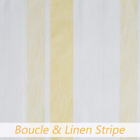 Central Park Sheer Yellow and White Stripe Farmhouse Curtains Boucle Linen Window Curtain Panel Pairs Yarn Dyed Woven 63 Inches Long for Living Room Bedroom 2 Pack Rod Pocket Rustic Living Panels