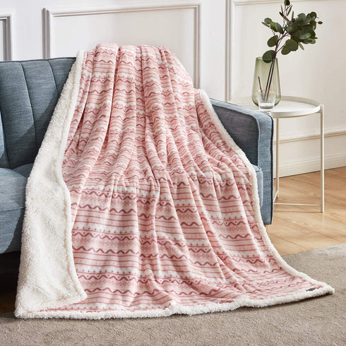 BEAUTEX Sherpa Fleece Throw Blanket for Young Girls Super Soft Fuzzy Cozy Plush Pink Sherpa Plush Throw Blanket for Kids Children Teens or Adult for Sofa Couch Bed (50" x 60",Light Pink Stripe)
