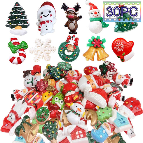 Slime Charms Christmas Resin Flatbacks for Scrapbook Ornaments DIY Xmas Crafts Resin Decorations - Snowman Tree Bell Deer - (30 Piece Random)