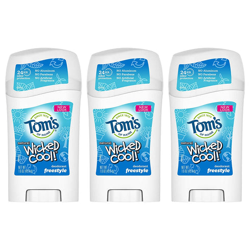 Tom's of Maine Aluminum-Free Wicked Cool Natural Deodorant for Kids, Freestyle, 1.6 oz. 3-Pack (Packaging May Vary)