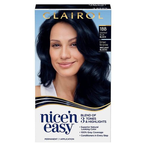 Clairol Nice'n Easy Permanent Hair Dye, 1BB deepest blue black Hair Color, Pack of 1
