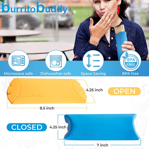 Burrito Buddy Silicone Cookware - Burrito Warmer - Heating Sleeve for Frozen Burritos - Burrito Heater - No Waste - BPA Free - Dishwasher Safe - 2 pack Blue & Orange - Silicone Microwave Cooker