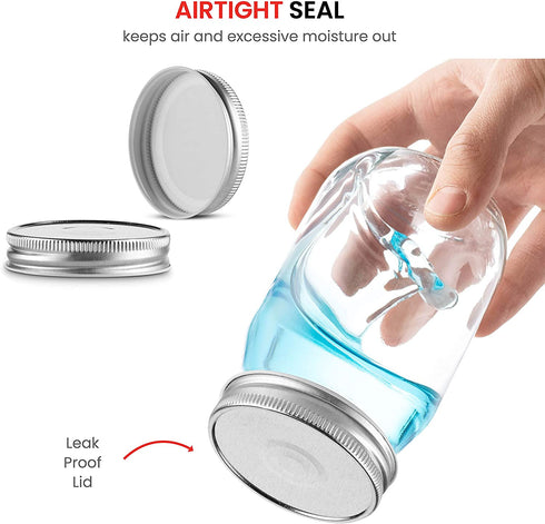 Glass Regular Mouth Mason Jars, (12 Pack) Glass Jars with Silver Metal Airtight 1 Piece Lids for Meal Prep, Food Storage, Canning, Drinking, Overnight Oats, Jelly, Dry Food, Salads, Yogurt (16 Ounce)