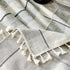 Round Tassel Plaid Tablecloth, Heavy Weight Cotton Linen Fabric Table Cover for Kitchen Dining Tabletop Decoration, Off White & Grey, 48" Round