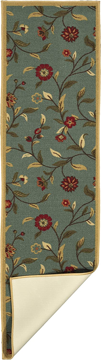 Ottomanson Ottohome Collection Contemporary Leaves Design Rubberback Runner Rug, 20" x 59", Seafoam
