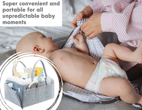 Diaper Caddy Organizer - Parenting Made Easy - Large Portable Diaper Organizer to Store All Baby™s Nursery Essentials To Go - Baby Diaper Caddy Organizer Bag With Zipper Pocket