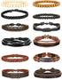 Jstyle 12Pcs Braided Bracelet for Men Beaded Bracelets Wrap Leather Wooden Bracelets Adjustable