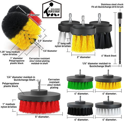 Holikme 20Piece Drill Brush Attachments Set, Scrub Pads & Sponge, Buffing Pads, Power Scrubber Brush with Extend Long Attachment, Car Polishing Pad Kit