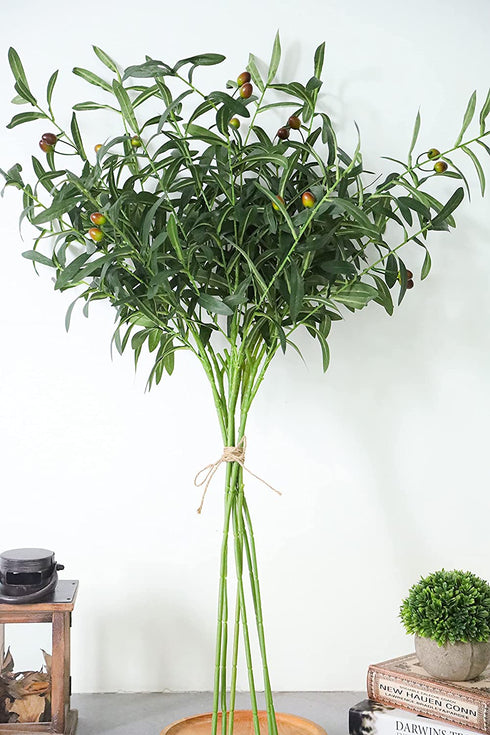 Miracliy 6 PCS Artificial Olive Stems with Fruit Real Touch Artificial Olive Branches Greenery Stems for Vase Home Indoor Outdoor Balcony Decoration