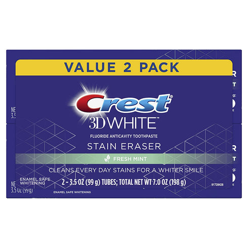 Crest 3D White Stain Eraser Whitening Toothpaste, Fresh Mint, 3.5 Ounce (Pack of 2)