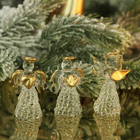 Sea Team Mini Sized Clear Glass Angel Ornaments for Christmas Tree Decorations, 60mm/2.36-inch, Set of 12 (Gold)