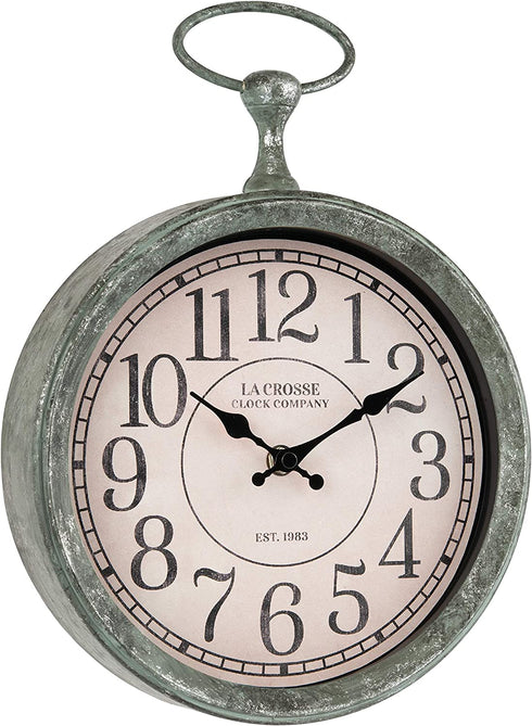La Crosse 404-3828 9 Inch Pocket Watch Quartz Wall Clock, Green