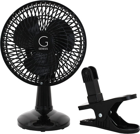Genesis 6-Inch Clip Convertible Table-Top & Clip Fan Two Quiet Speeds - Ideal For The Home, Office, Dorm, More Black (A1CLIPFANBLACK)