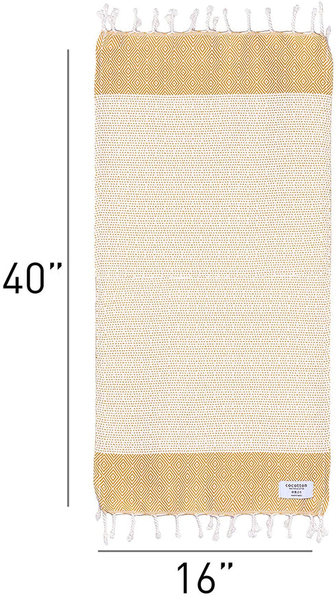 COCOTTON Boho Diamond Turkish Hand Towels Set of 2 | 100% Cotton 16 x 40 Inches | Decorative Bathroom Hand Hair Face Gym Yoga Dishcloth Tea Kitchen Light Weight Quick Dry Farmhouse Towel (Mustard)