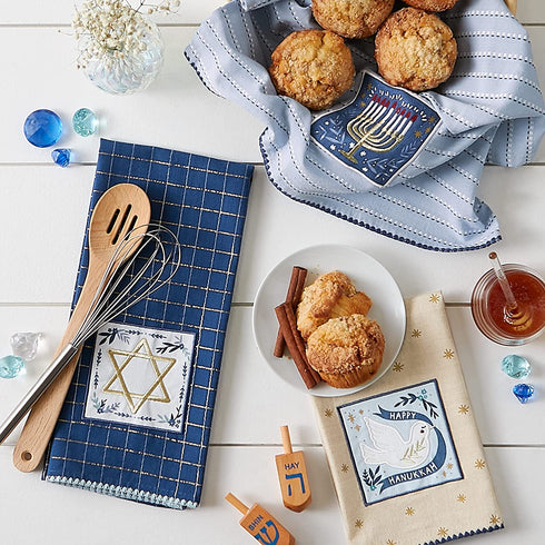DII Hanukkah Collection Kitchen, Dishtowel Set, 18x28, Hanukkah Blessings, 3 Piece